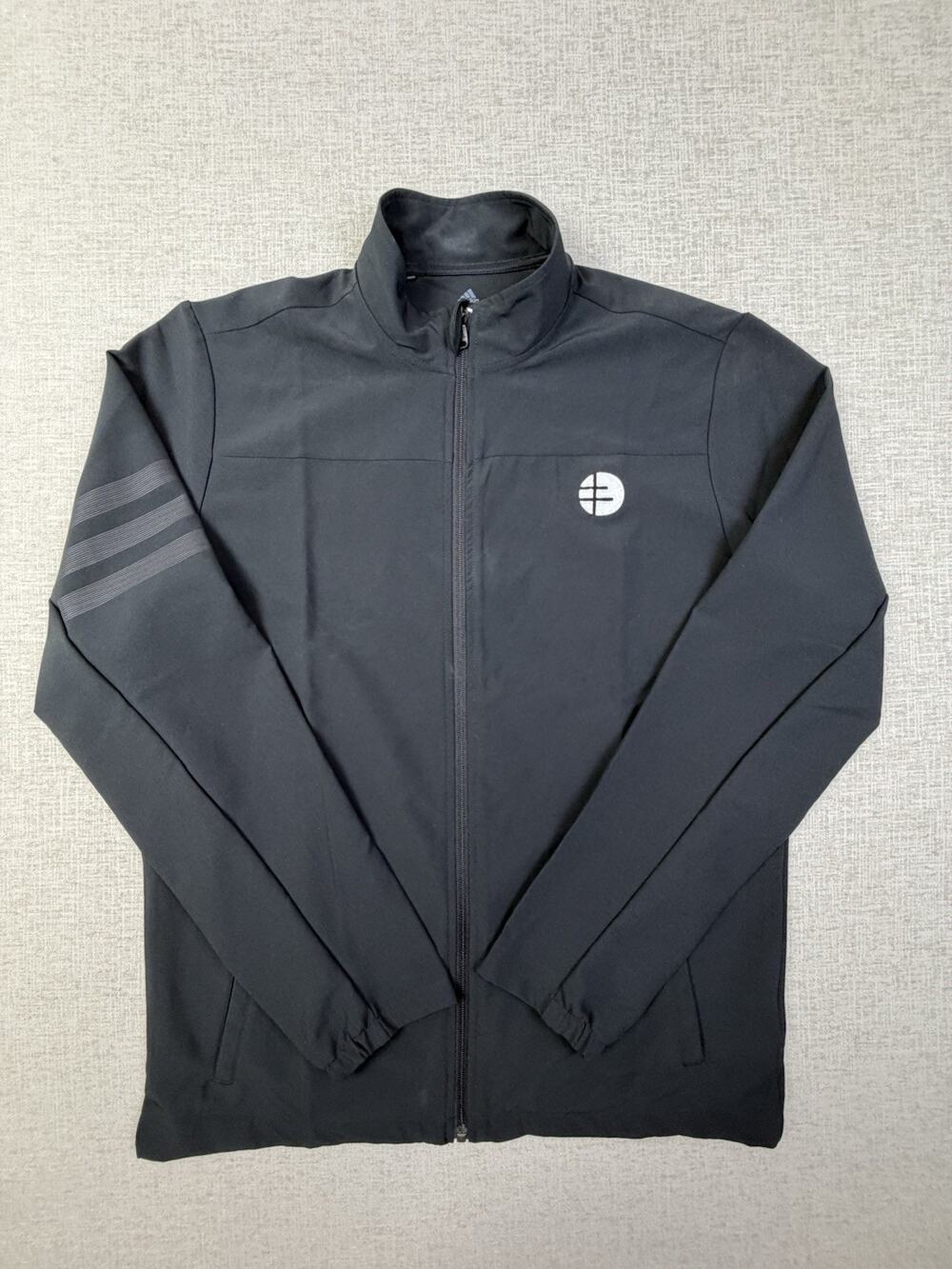 Adidas Men’s Medium Black Full Zip Golf Jacket 3 Stripe Sleeve Chest Logo